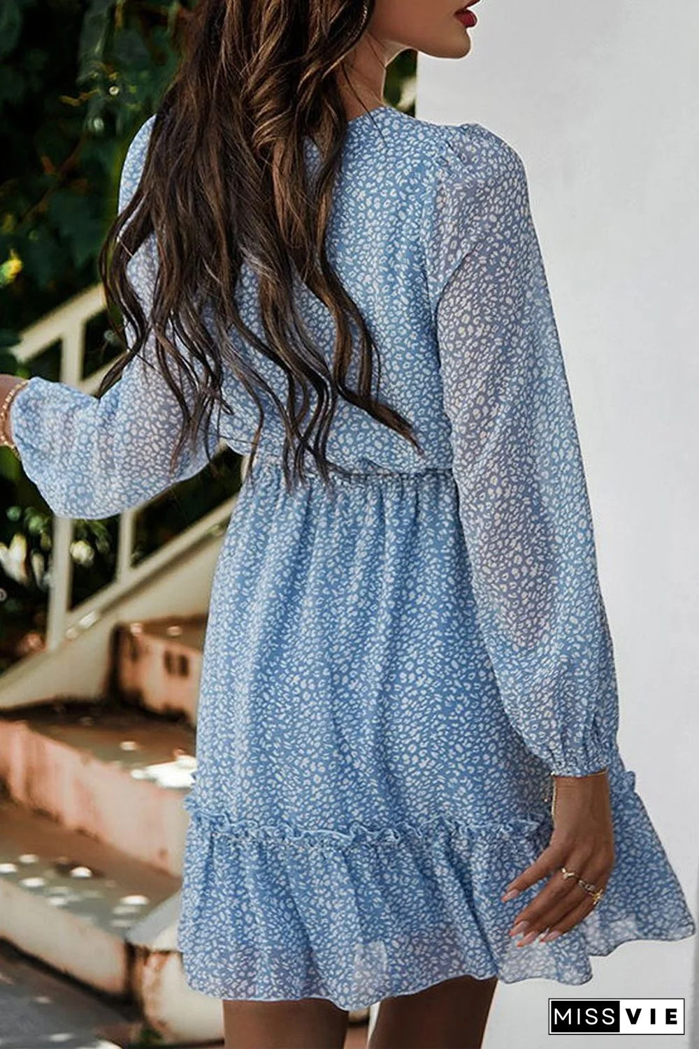 Lace-Up Floral Printed Ruffle Dress