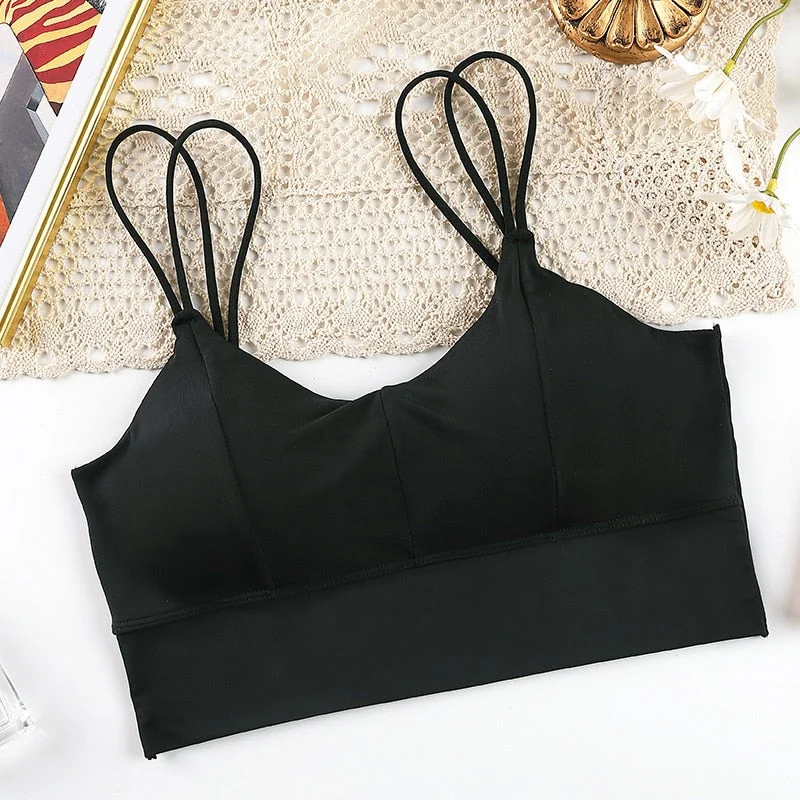 Women Cotton Underwear Tube Tops New Ice Silk Bra Fashion Sports Comfort Tank Up Sexy Solid Color Top Female Sling Bra Lingerie