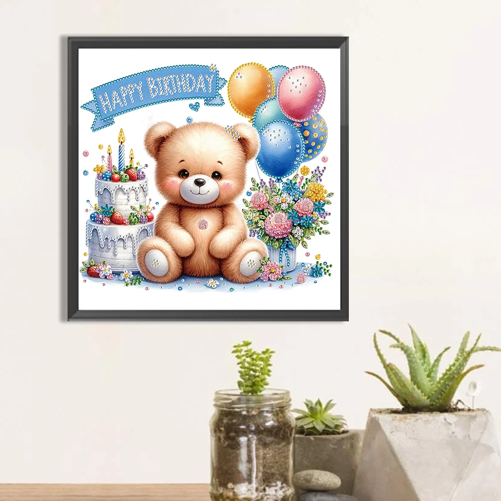 Diamond Painting - Partial Special Shaped Drill - Birthday Teddy Bear(Canvas|30*30cm)
