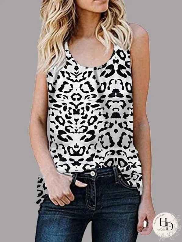 Casual Sleeveless Round Neck Leopard Vest