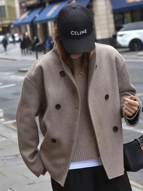 Nigikala Nigikala Women's Autumn And Winter New Fashion Temperament Loose V-Neck Double Buckle Coat C91695