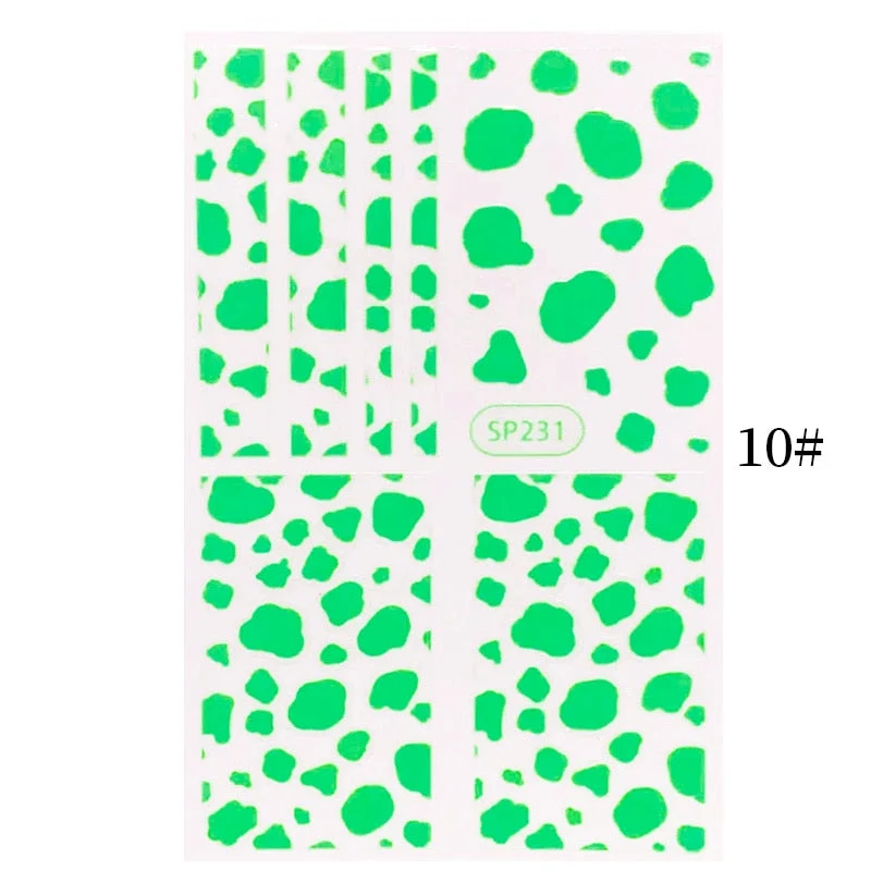 1PC Zebra Serpentine 3D Nail Stickers Fluorescence Green Leopard Prints Sliders Animal Skins Nail Art Decoration For Manicures