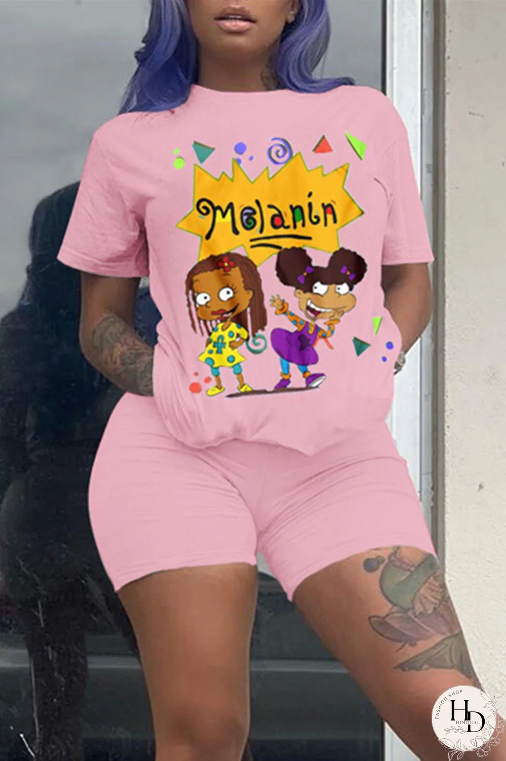 Yellow Fashion Casual Printed Short Sleeve Top Set