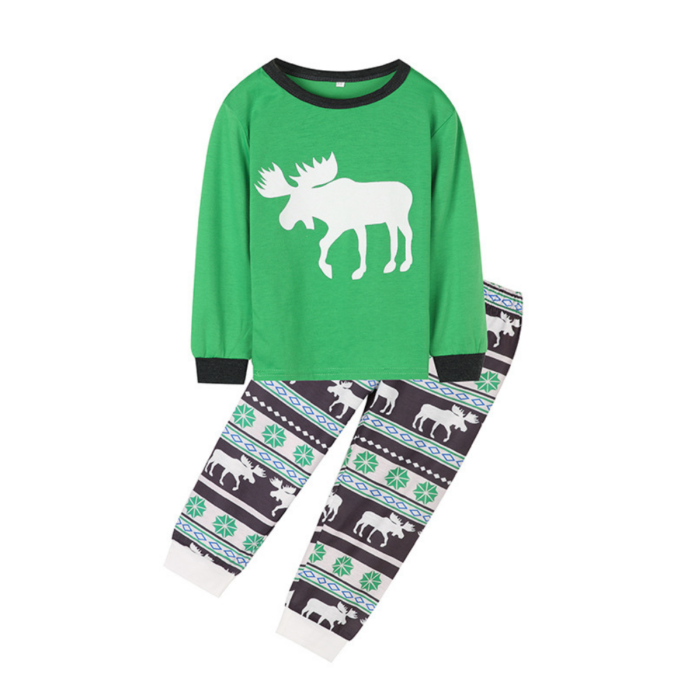 Christmas Elk Printed Green Parent-child Pajama Set