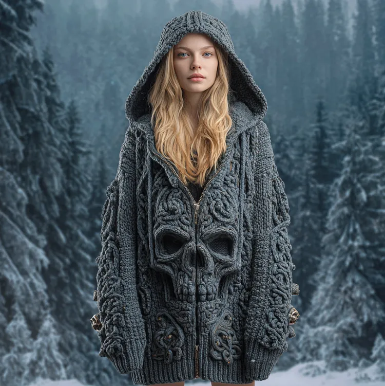 Halloween Theme Viking Style Lady Thick Sweater Coat