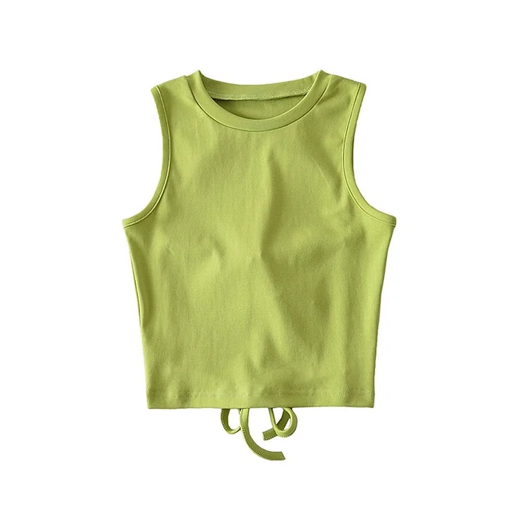 Yozou 2022 Summer Cotton Stretch Crop Top Sleeveless Backless Basic Tank Tops Solid Coquette Women Rave Outfit Pink Green Black