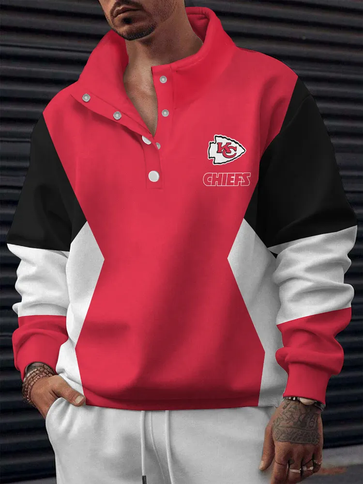 Kansas City Chiefs 2025 New Design Casual Snap  Mockneck Pullover Sweatshirt