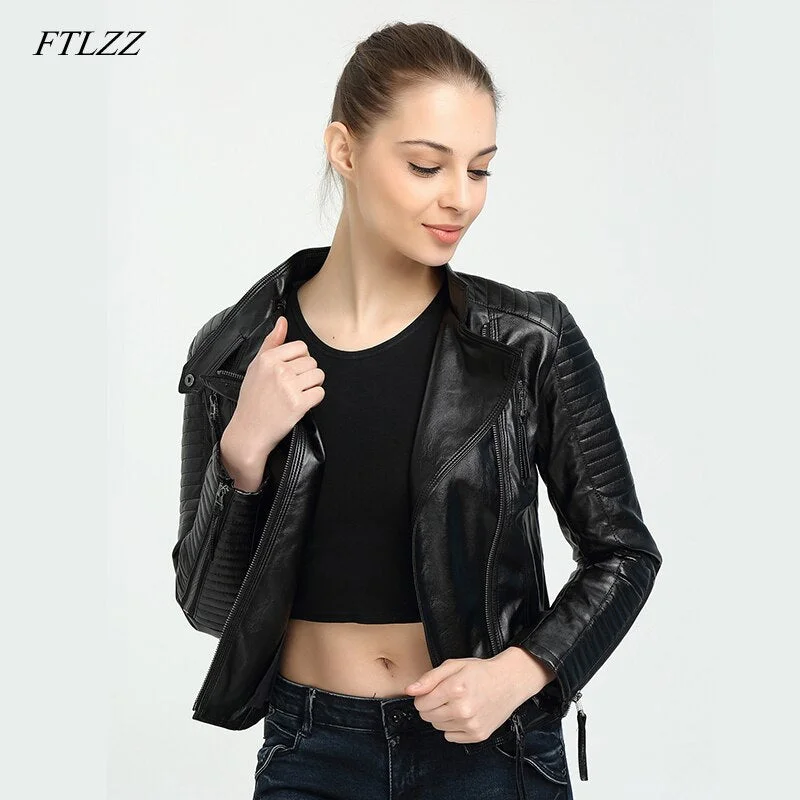 Ftlzz Spring Autumn Women Brand Faux Soft Pu Leather Jacket New Fashion Motorcycle Leather Clothing Women Slim Locomotive Jacket