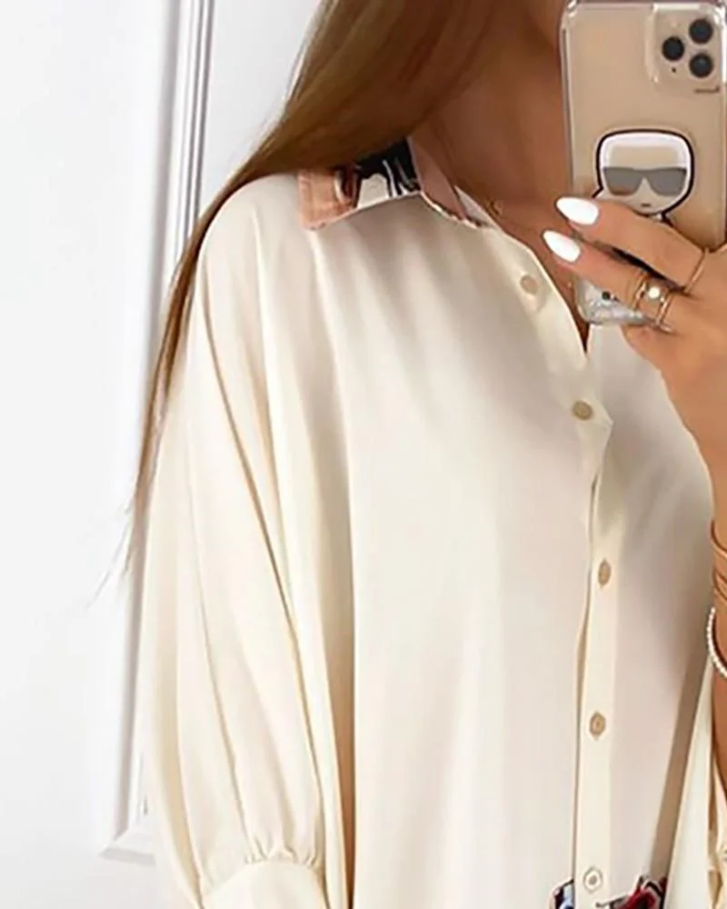 Stylish Printed Long Sleeve Shirt Dress