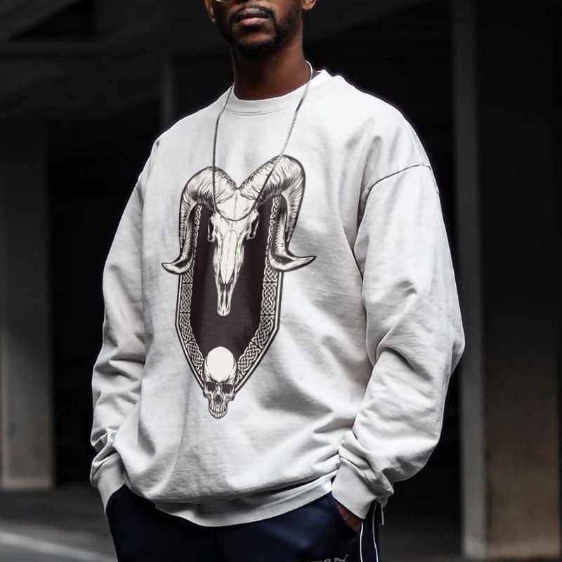 Sheep skull print casual sweatshirt designer -  UPRANDY