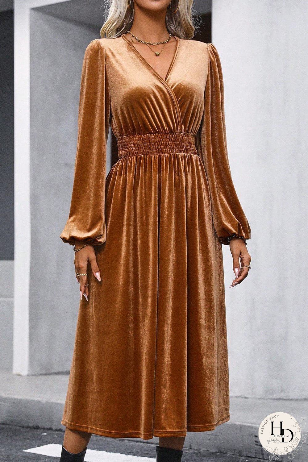 Velvet Smocked Waist Dress