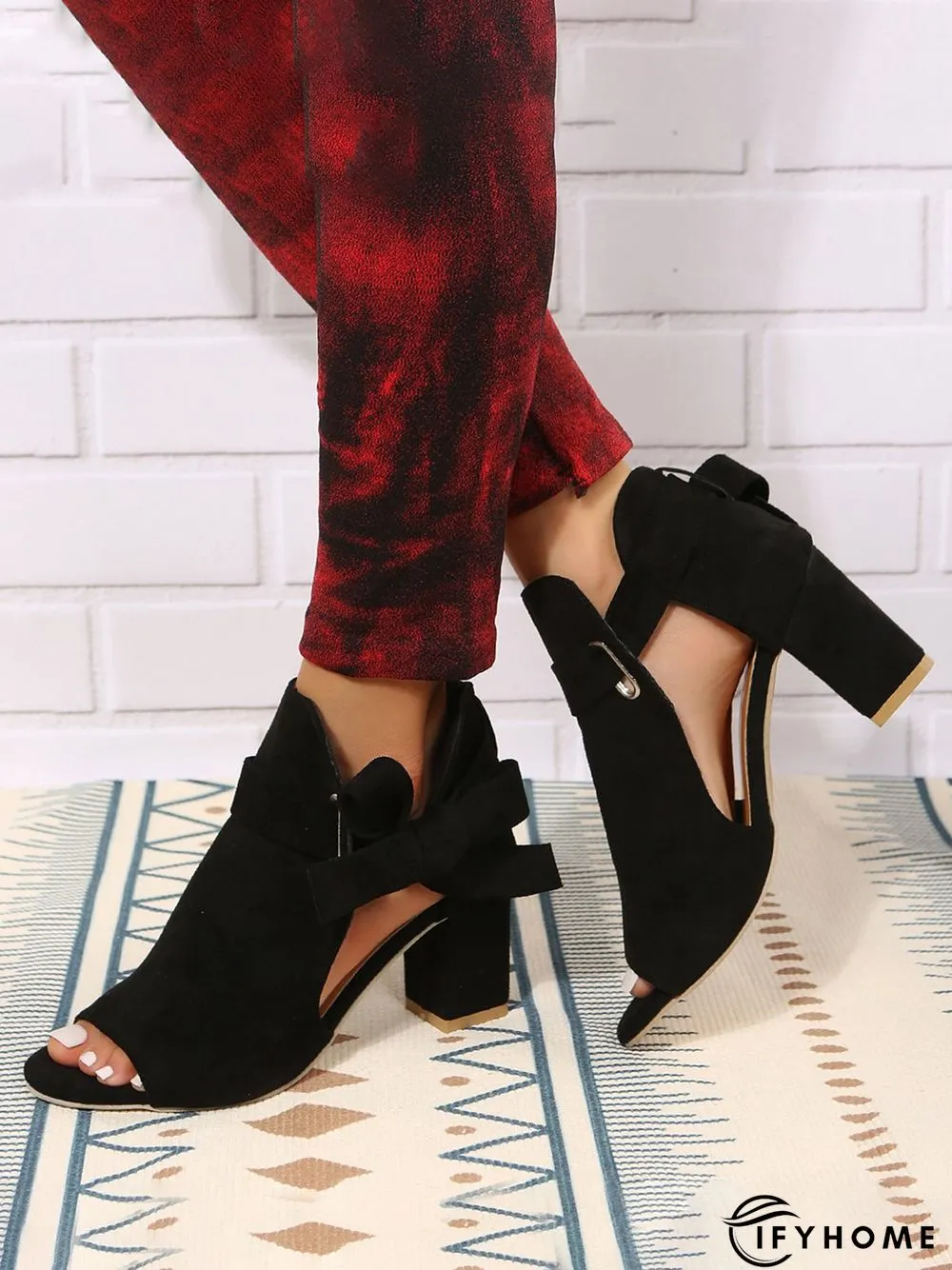 Women's Bow Decor Peep-Toe Chunky Heel Sandals Bootie | IFYHOME