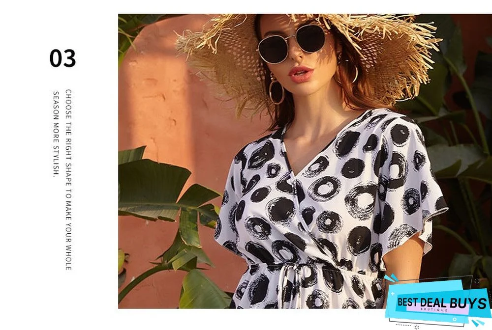 Women's Chiffon V-Neck Lace Up Dress Casual