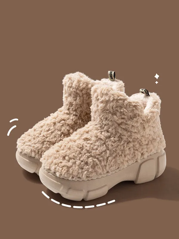 Round-Toe Split-Joint Velvet Boots Platform Shoes