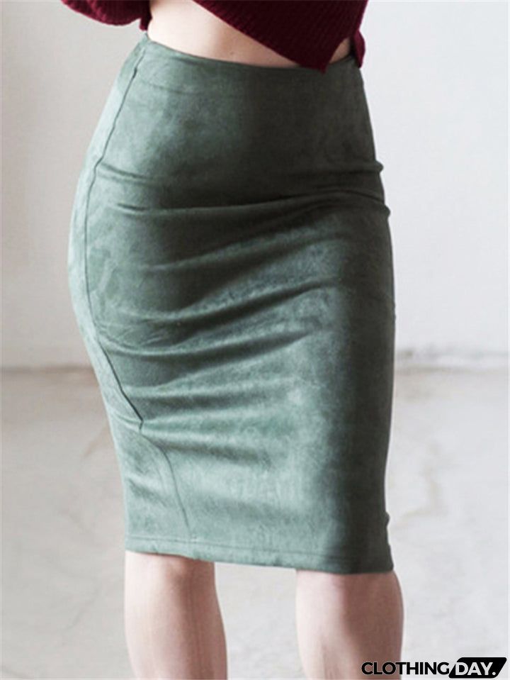 Sexy Suede Midi Elastic Bodycon Skirt