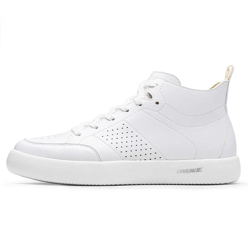 ONEMIX Men Causal Shoes Leather High Top 2019 New British Style Skateboarding Sneakers Male Vulcanized Off White Shoes