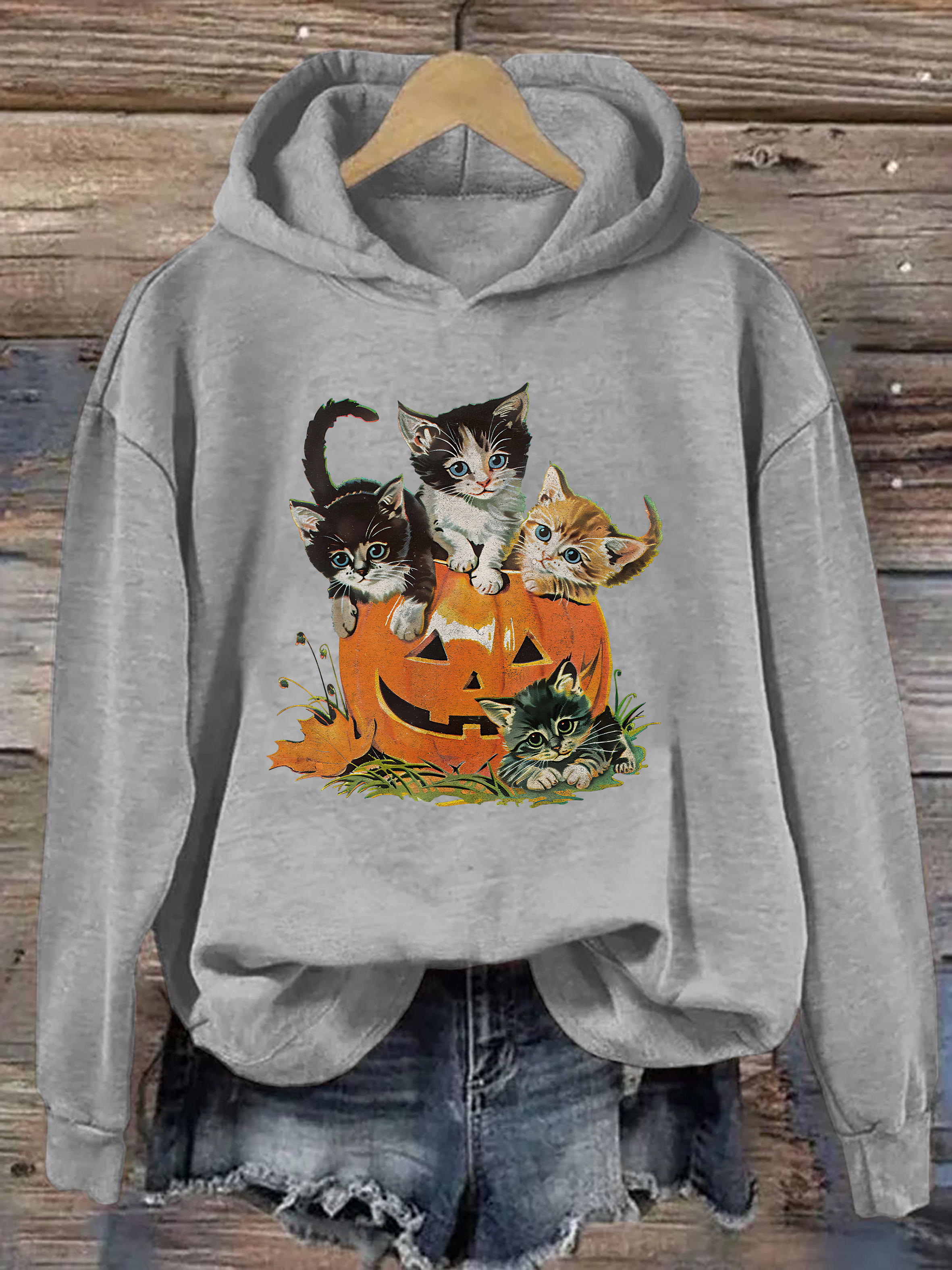 Vintage 90s Cat Halloween Hoodie