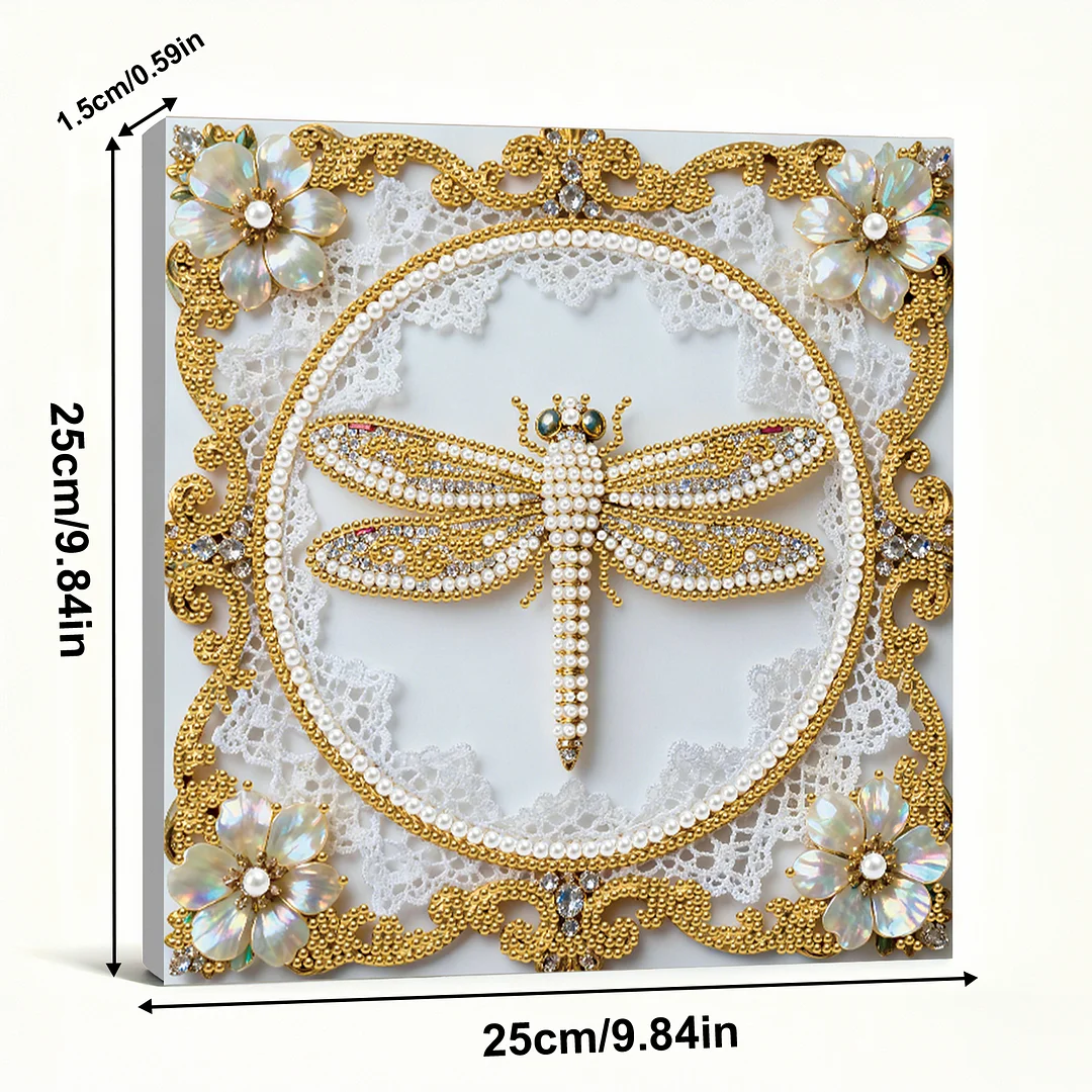Dragonfly DIY Pearl Diamond Art Kit for Adults Home Decor 25x25cm With Frame