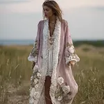 Women's Spring And Summer Linen Lace Patchwork Casual Long Cardigan - Image 2