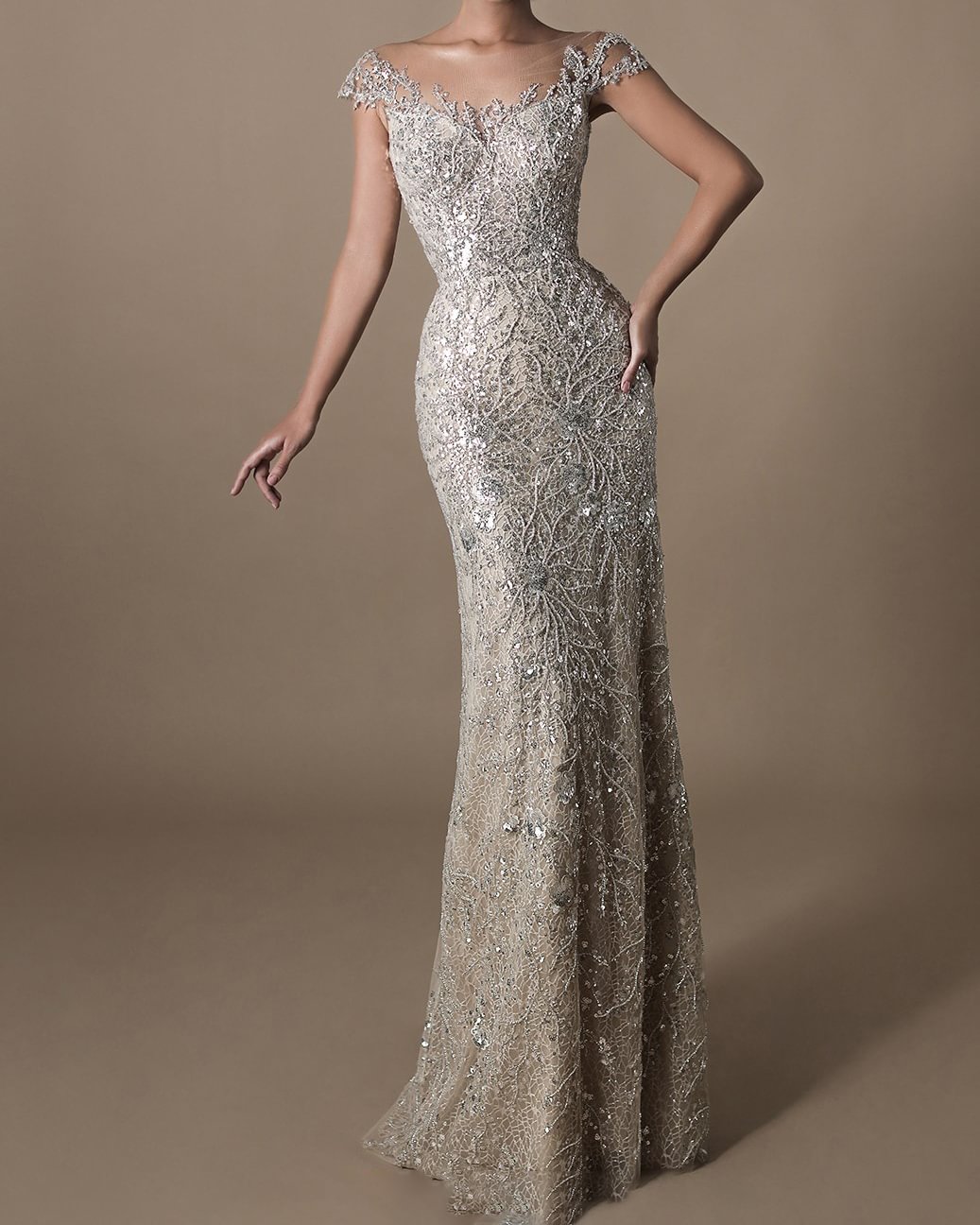 rhinestone mesh gown