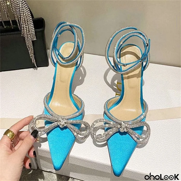 New Elegant Bright Faux Rhinestone Sexy Bow Heels Pumps