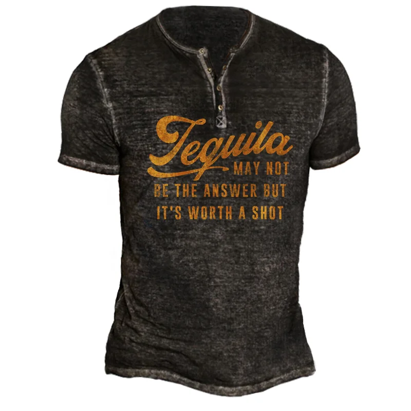 Mens casual Tequila print T-shirt / [viawink] /