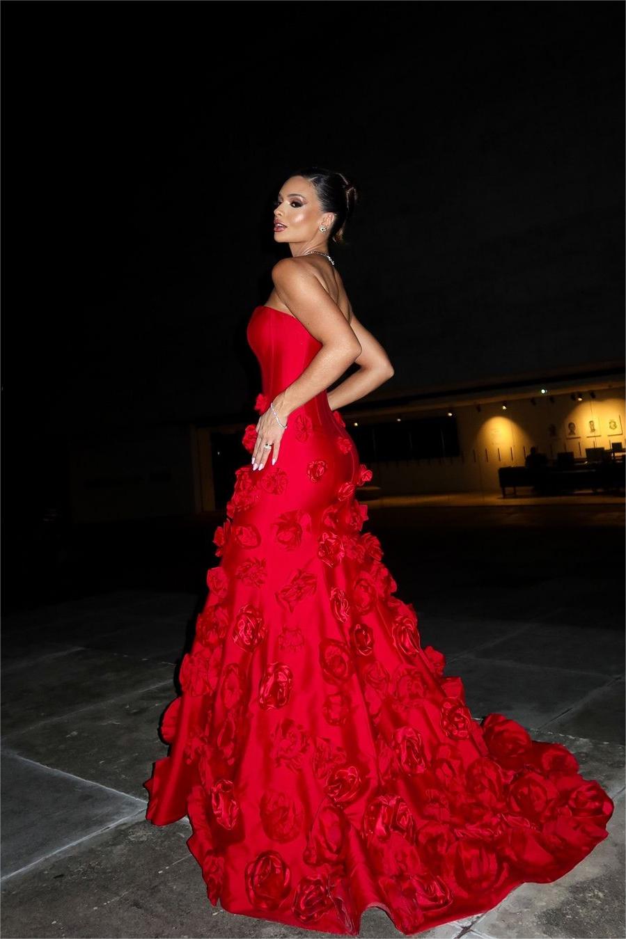 Ovlias Red Sleeveless Sweetheart Prom Dress Length Floor with Applique JQ0013