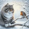 Winter Cat And Bird-11CT Stamped Cross Stitch 40*40cm/15.75*15.75in tapestrymarket
