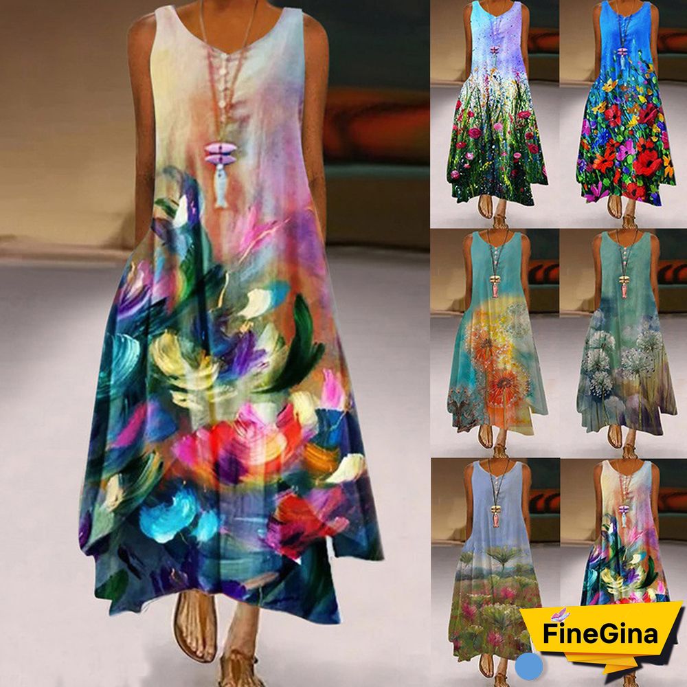 Printed Flower Sleeveless Dress Girl