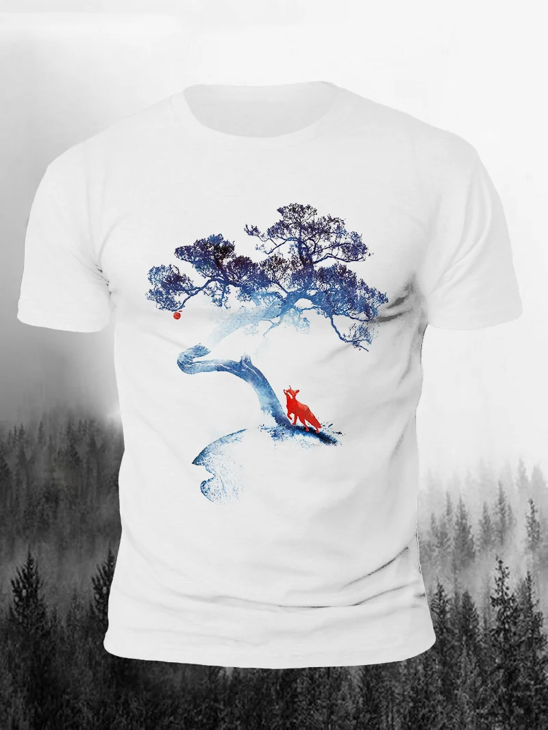 Pine Tree Fox Print Short Sleeve Men's T-Shirt in  mildstyles
