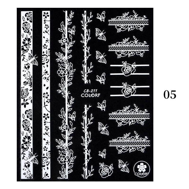Black White Gold Butterfly 3D Nails Sticker Geometry Decals Flower DIY Decals Designs For Nail Art Manicures Decorations Salon