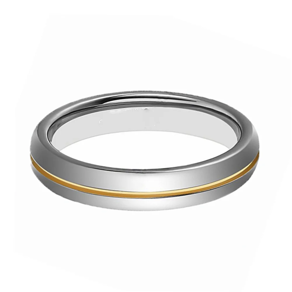 6MM Silver Tungsten Carbide Ring Dome Couple Wedding Band Gold Inlay