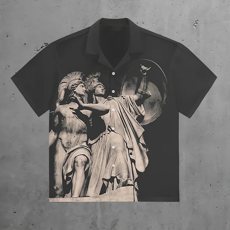 Art Statue Print Casual Short Sleeve Shirt