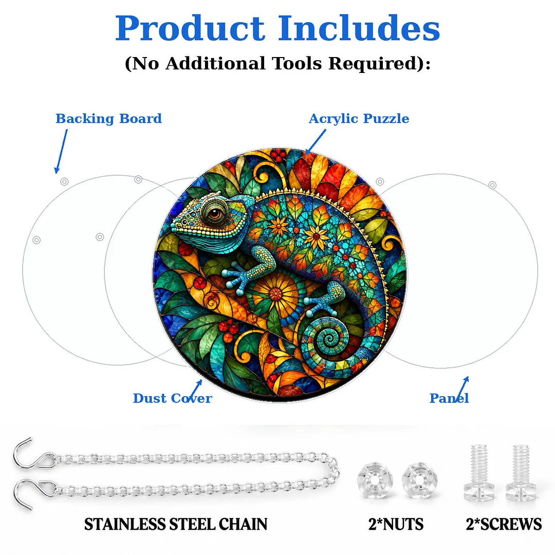 Tropical Chameleon Stained Glass Suncatcher Puzzle