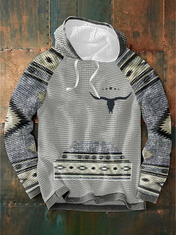 🔥BUY 3 GET 10% OFF🔥Men's Retro Western Print Casual Hooded Sweatshirt