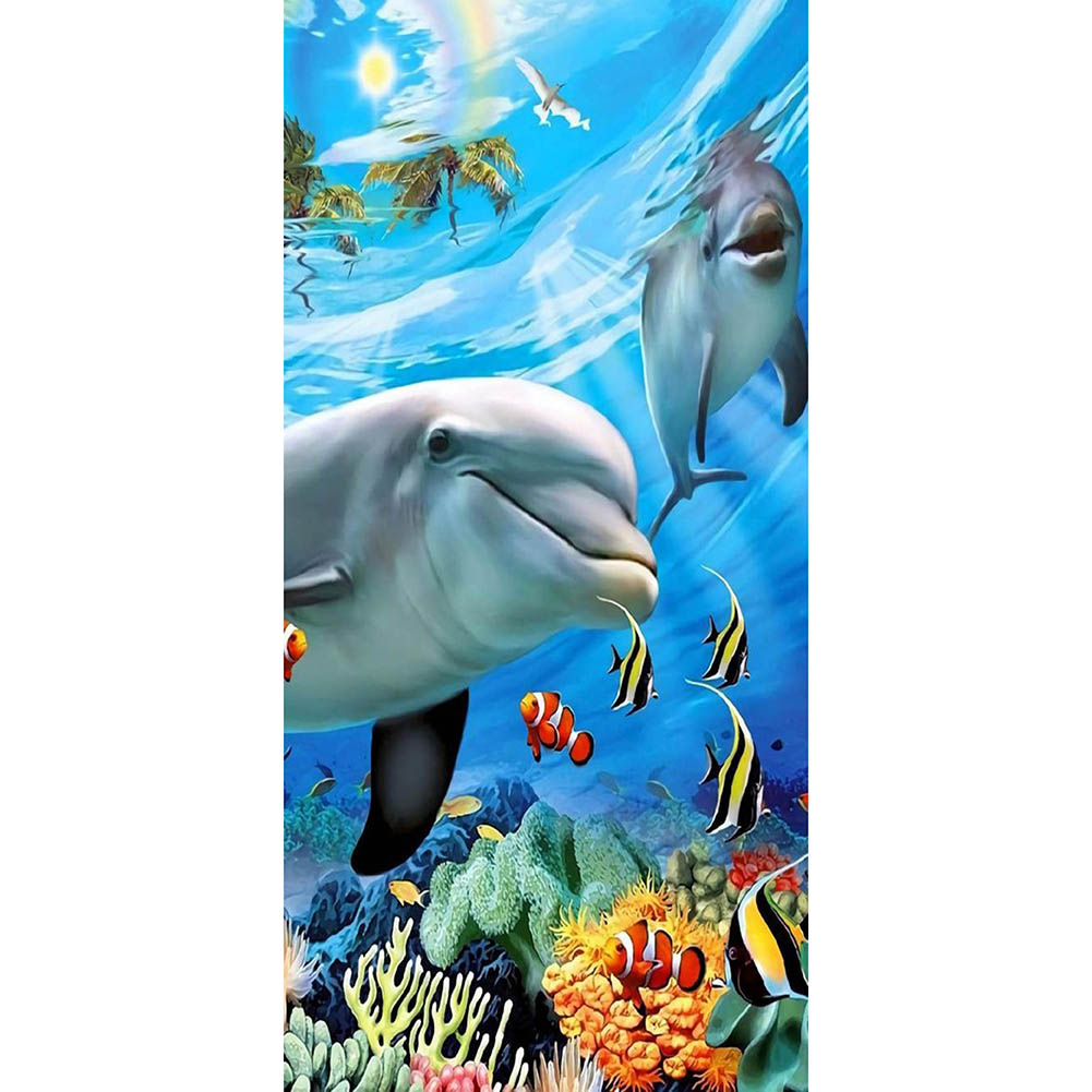 

45*85CM - Round Drill Diamond Painting - Underwater Dolphin (Big Size), 501 Original