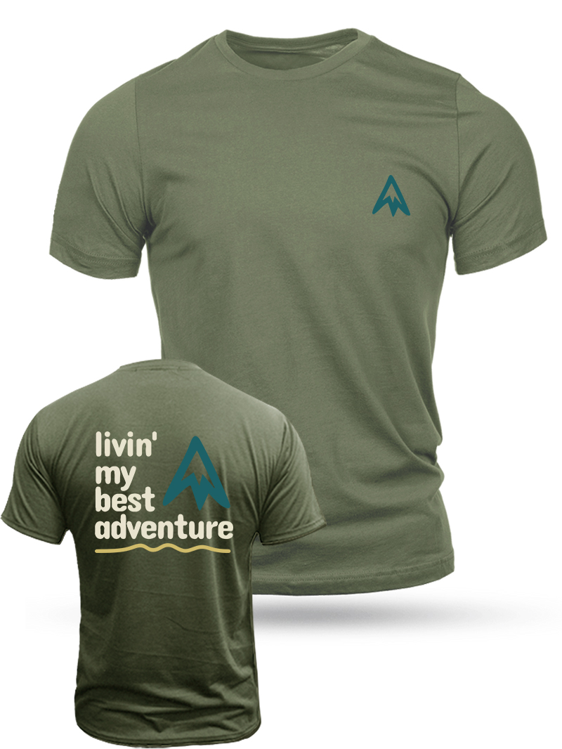 Men's Livin' My Best Adventure Print Casual Short Sleeve T-shirt
