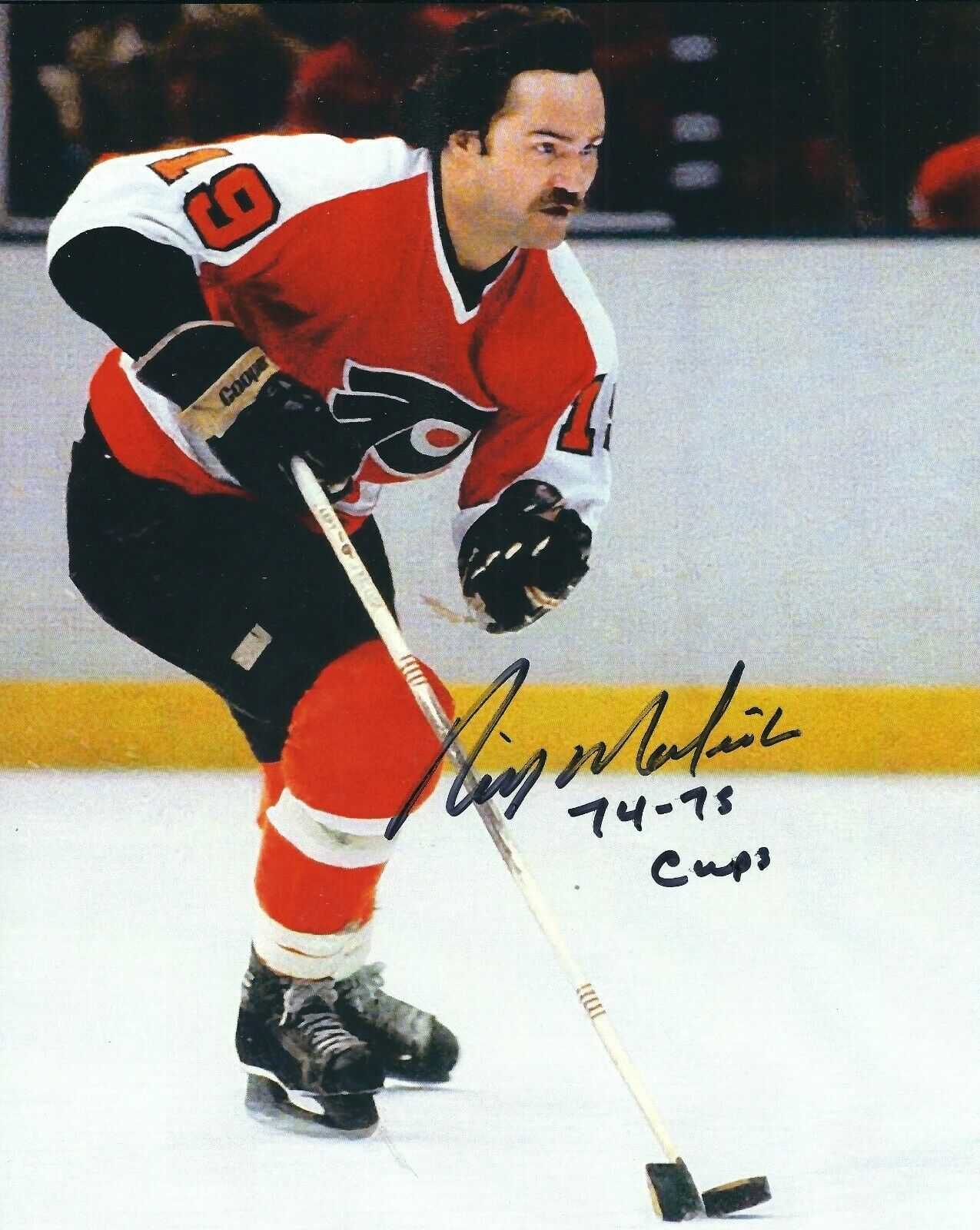 Signed 8x10 RICK MACLEISH Philadelphia Flyers Autographed Photo Poster painting - COA