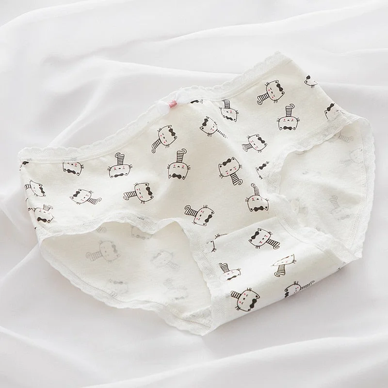 New Women's Underwear Sexy Lace Panties Fashion Printing Comfort Briefs Middle Waist Seamless Underpants Lovely Girl's Underwear