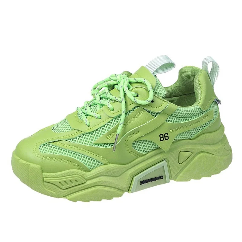 2022 Spring Autumn Platform Sneakers Women Casual Lace Up Thick Bottom Walking Shoes Woman Non Slip Yellow Sneakers Mujer