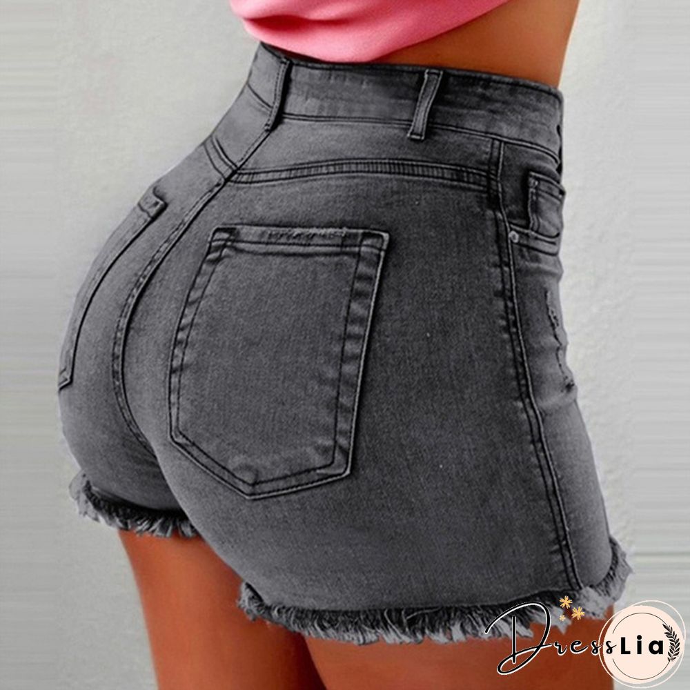 New Summer Women's Fashion Causal Stretchy Denim Shorts Jeans High Waist Shorts Washed Jeans Pants