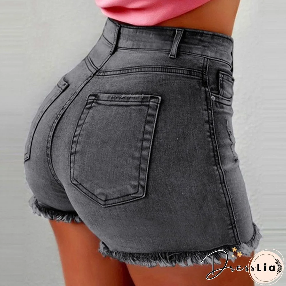 New Summer Women's Fashion Causal Stretchy Denim Shorts Jeans High Waist Shorts Washed Jeans Pants
