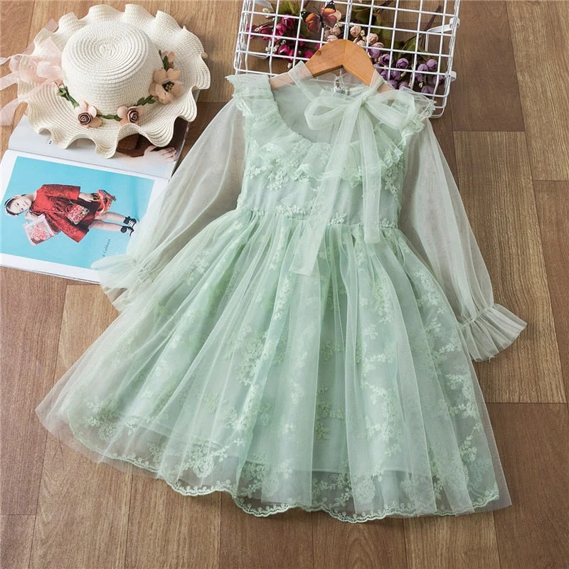 Mint Green Dress for Girl Lace Princess Tulle Tutu Casual Clothes Kids Girl Birthday Children Party Dresses Baby Girls Clothing
