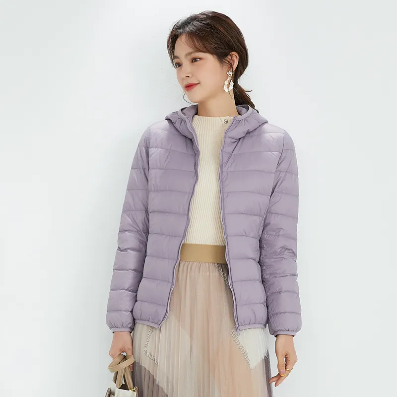Uveng 2024 New Down Jacket Female Light Short Hooded Korean Version Large Size Slim Warm White Duck Down Pure Color Coat Tide