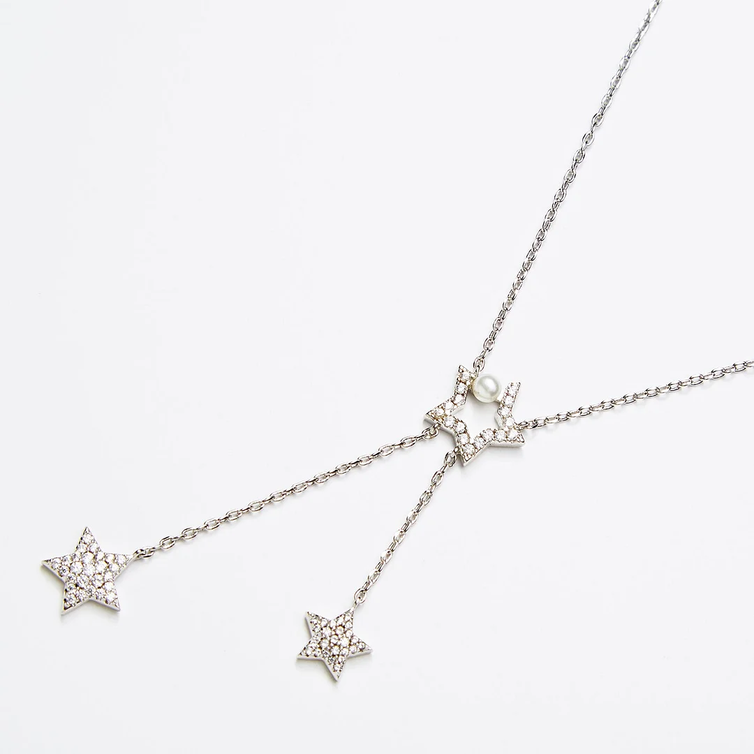 Shooting Stars Feature Pearl Silver Necklace