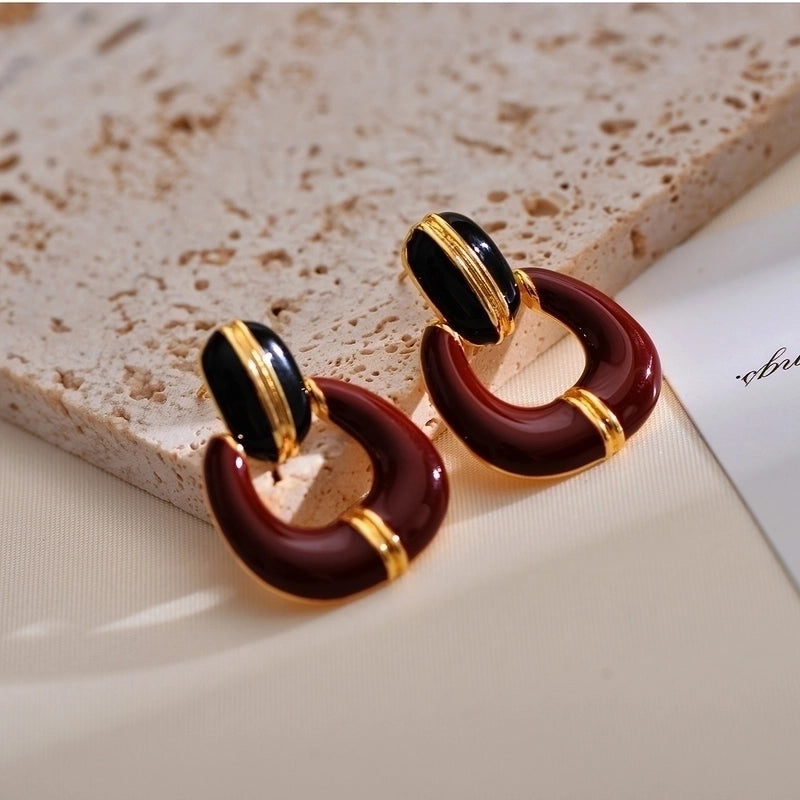 1 Pair Elegant Minimalist Square Enamel Plating Copper Drop Earrings4