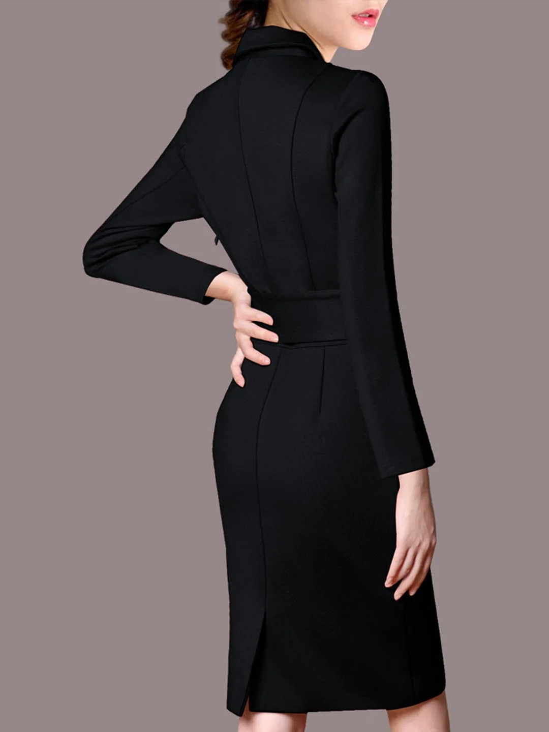 Solid Sheath Elegant Midi Dress