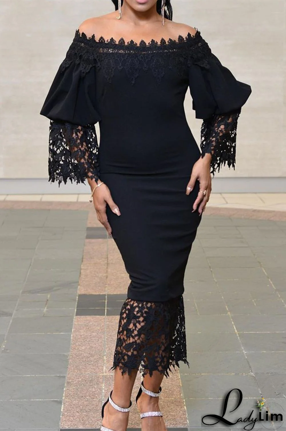 Black Fashion Sexy Solid Patchwork Off the Shoulder Pencil Skirt Dresses