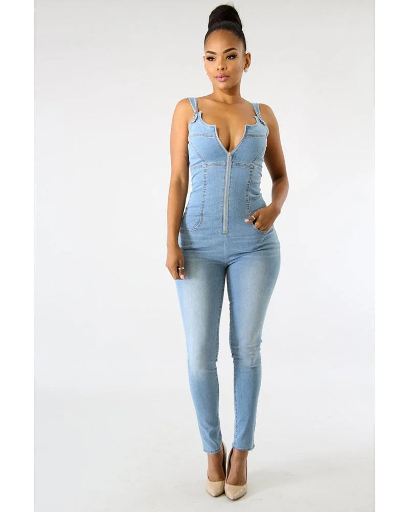 Slim-fit denim jumpsuit