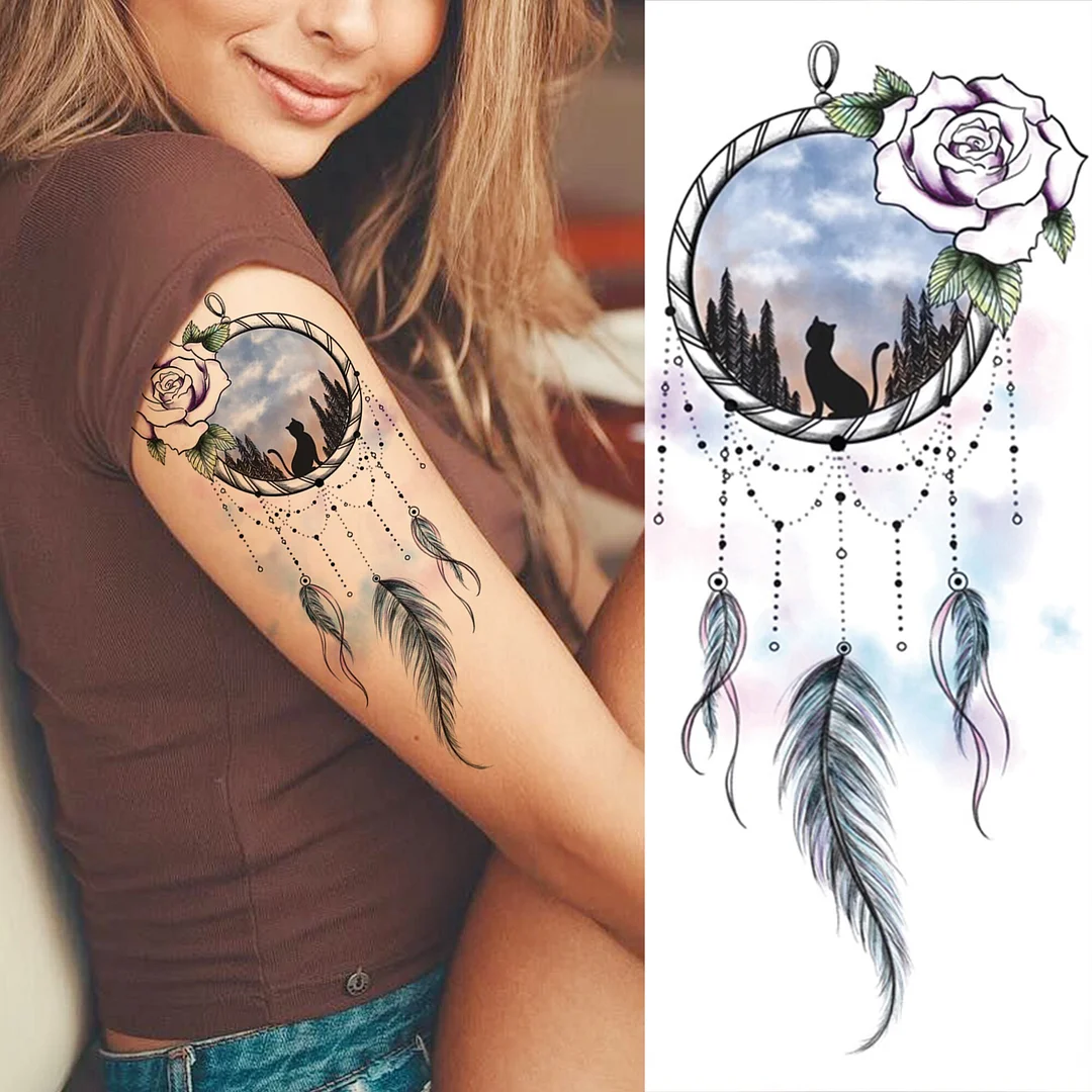 Sdrawing Compass Lion Rose Temporary Tattoo For Men Adults Realistic Fake Tiger Crown Cross Tattoo Sticker Thigh Half Sleeve Tatoo